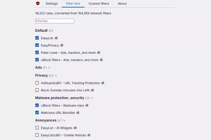 Ensure Filter Lists Are Enabled & Updated